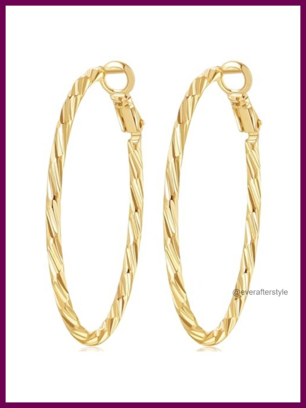 14K Gold Hoop Earrings Women Large Textured Slash 40mm Push Back